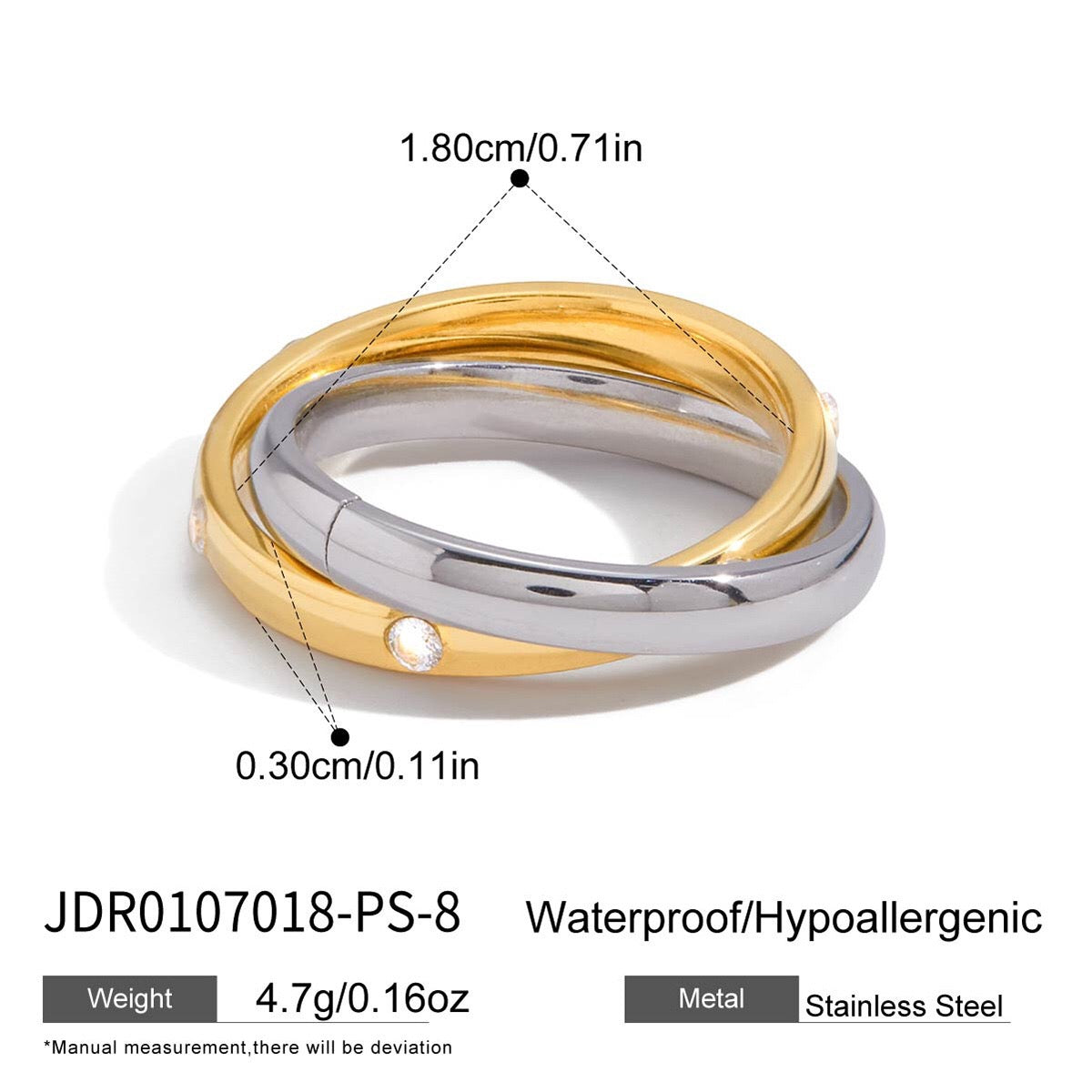 18K Gold and Silver Two Tone Multiple Linked Spinelli Trinity Ring Stack