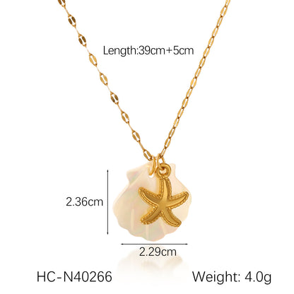 18K Gold Mother of Pearl Seashell Ocean Charm Pendant Necklace