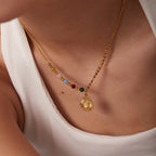 18K Gold Sun Pendant Color Beaded Necklace