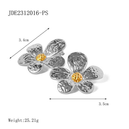 18K Gold Blooming Flower Statement Stud Earrings