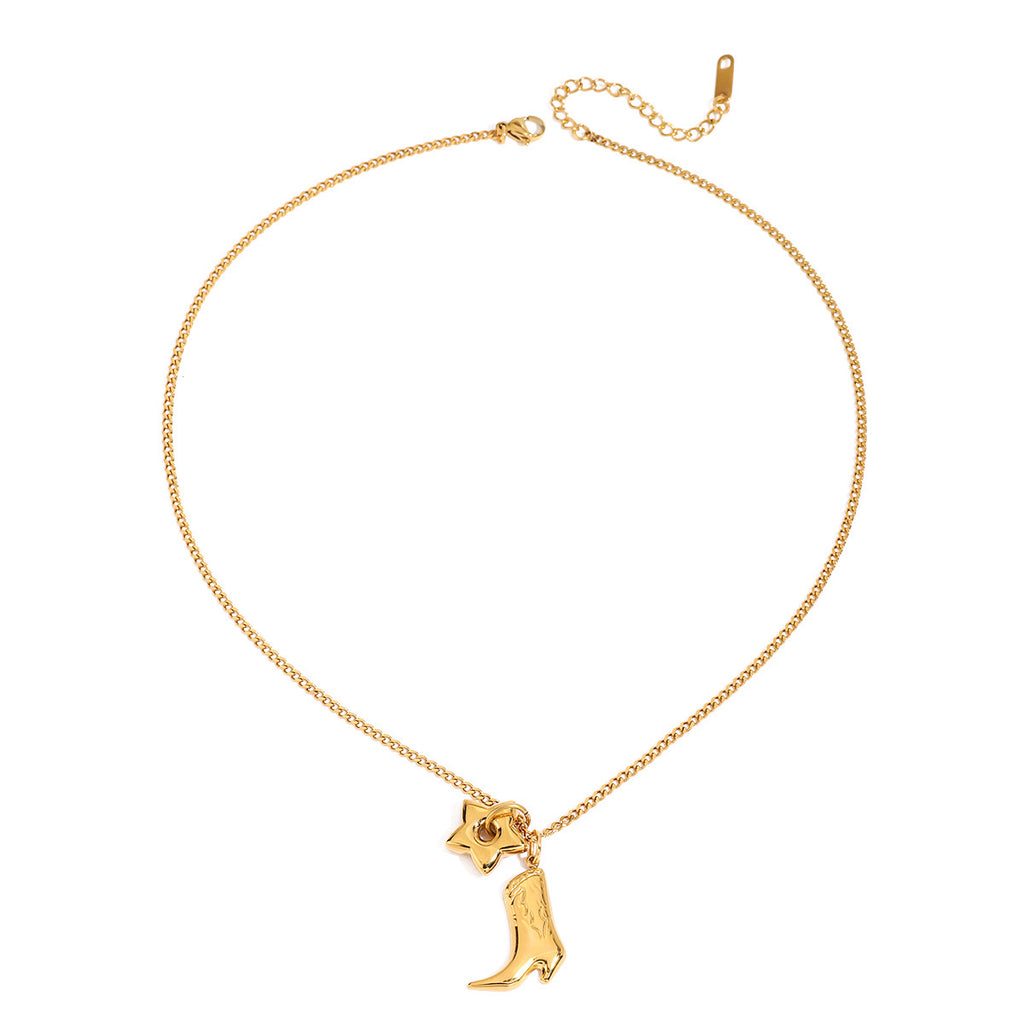 18K Gold Star Cowboy Boots Charm Pendant Necklace
