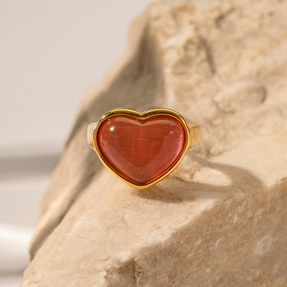 18K Gold Pink Heart Ring