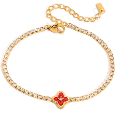 18K Gold Modern Fairytale Heart Bow Moon Clover Tennis Bracelet
