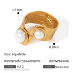 18K Gold Luxury Pearl Statement Cuff Ring