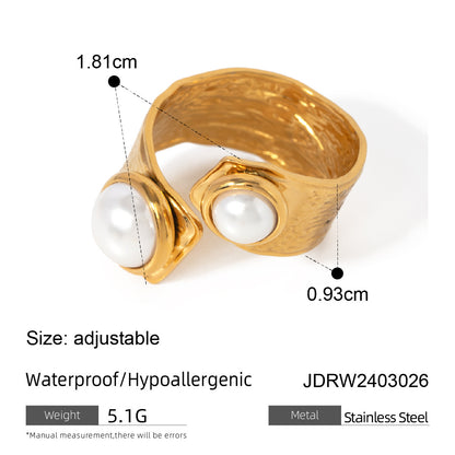 18K Gold Luxury Pearl Statement Cuff Ring