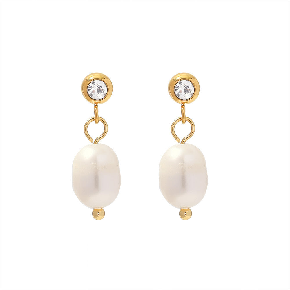 18K Gold Bling Pearl Stud Dangle Earrings