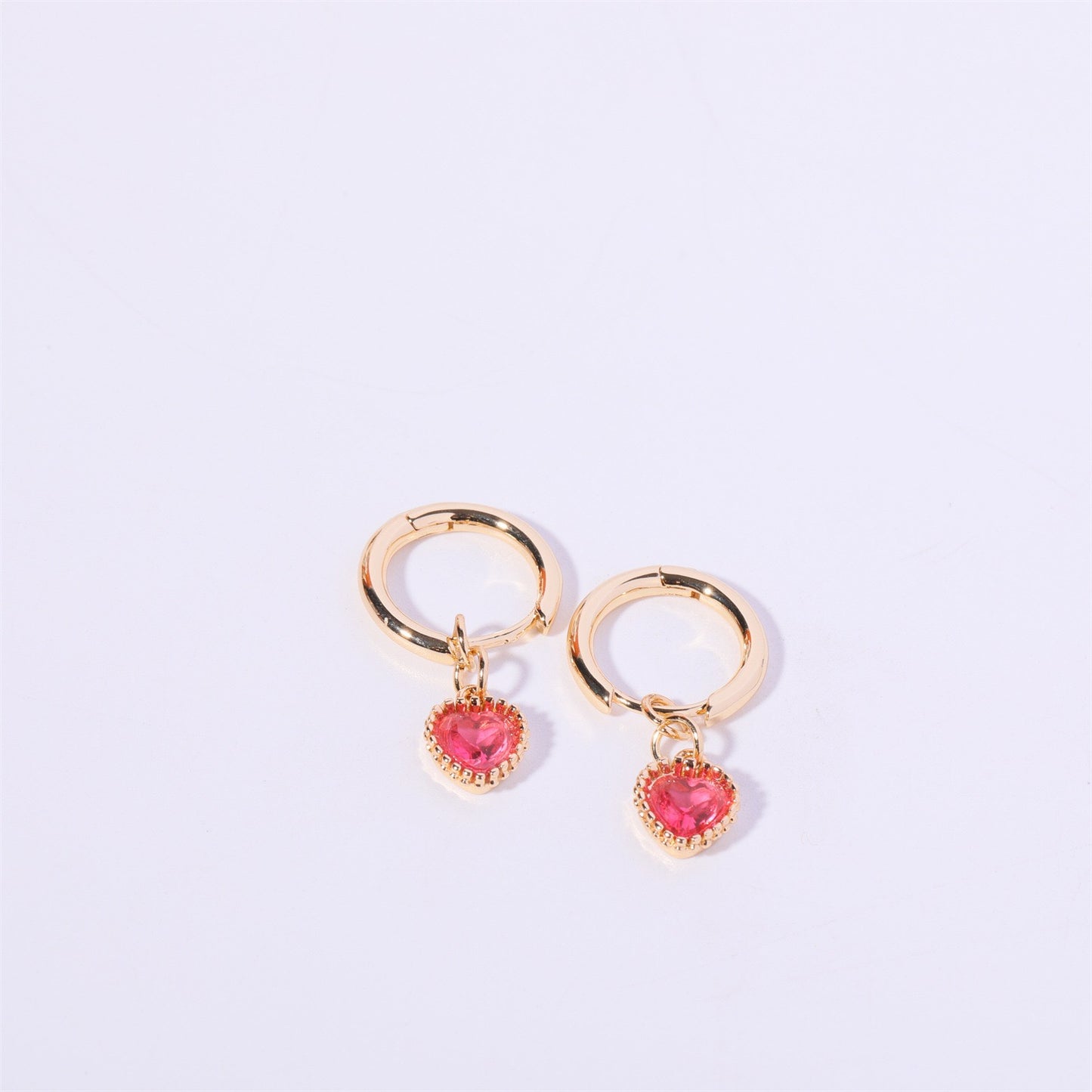 14K Gold Heart Birthstone Huggie Earrings