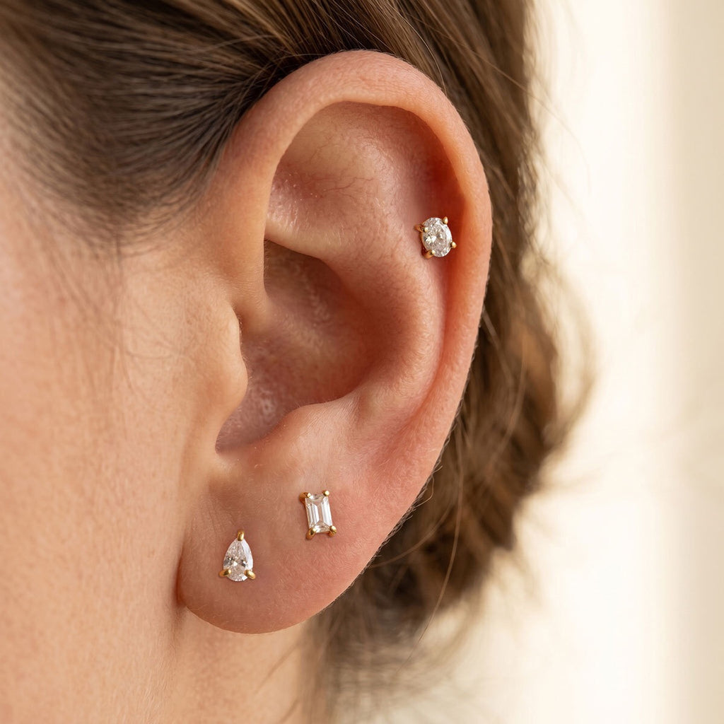 18K Gold Tiny Stars Flat Back Stud Nap Earrings Set