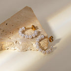 18K Gold Classic Pearl Huggie Earrings