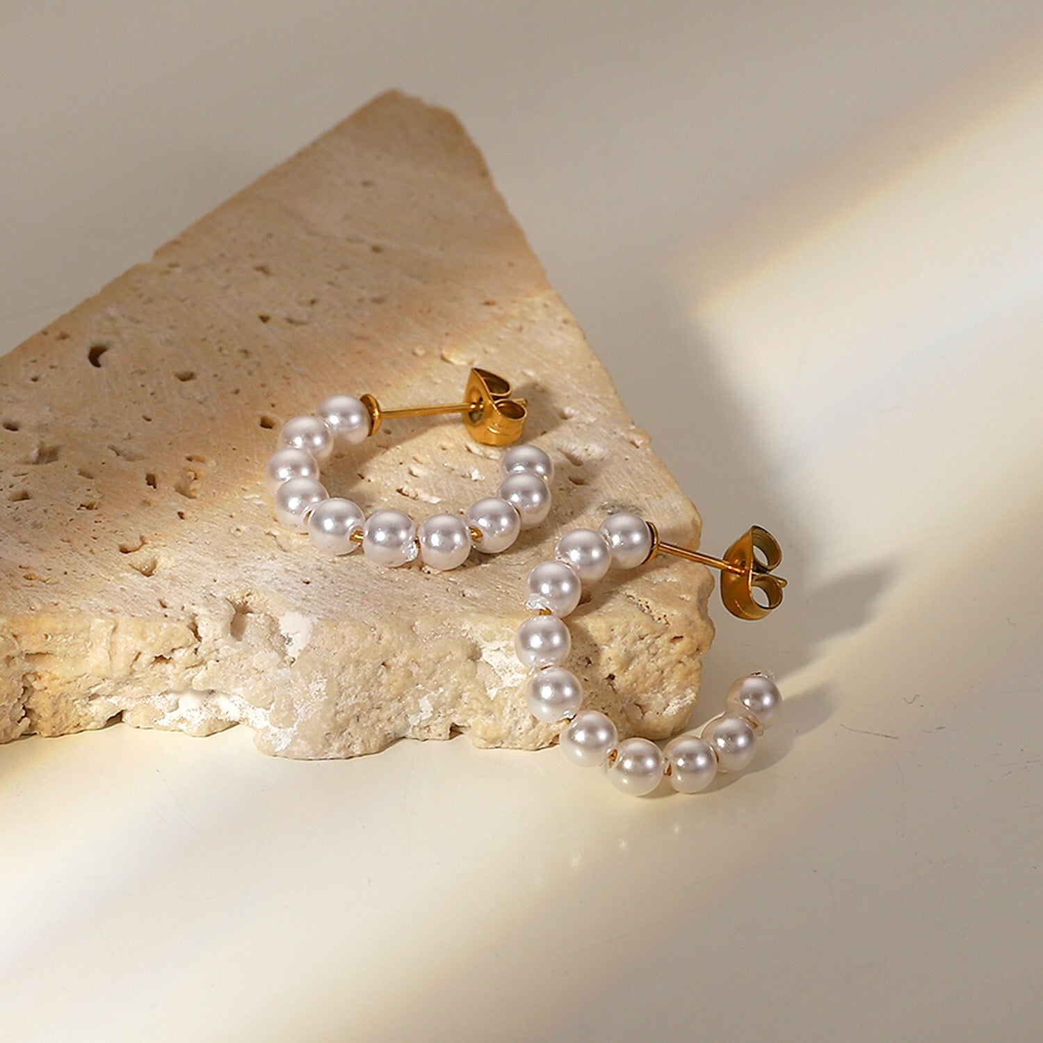 18K Gold Classic Pearl Huggie Earrings