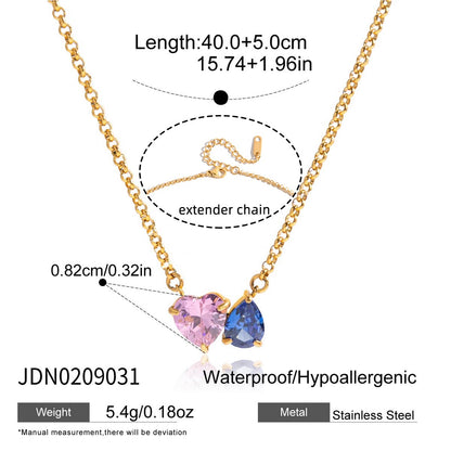 18K Gold Two Souls Dainty Heart Pendant Necklace