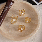 18K Gold Daily Glam Flower Heart CZ Statement Rings Set