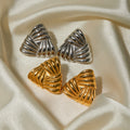 18K Gold Ribbed Triangle Statement Stud Earrings