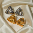 18K Gold Ribbed Triangle Statement Stud Earrings