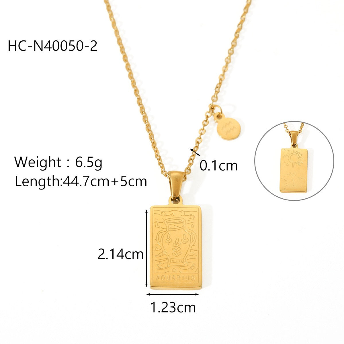 18K Gold Zodiac Plate Pendant Necklace