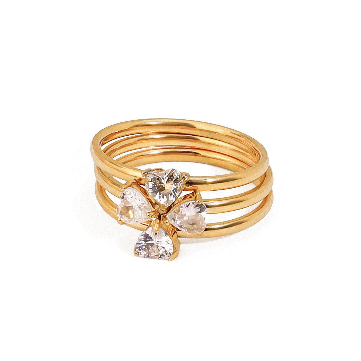 18K Gold Four Leaf Clover Stacking Rings Set