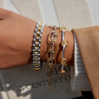 18K Gold and Silver Two Tone Power Pairing Watch Band Bracelet Stack