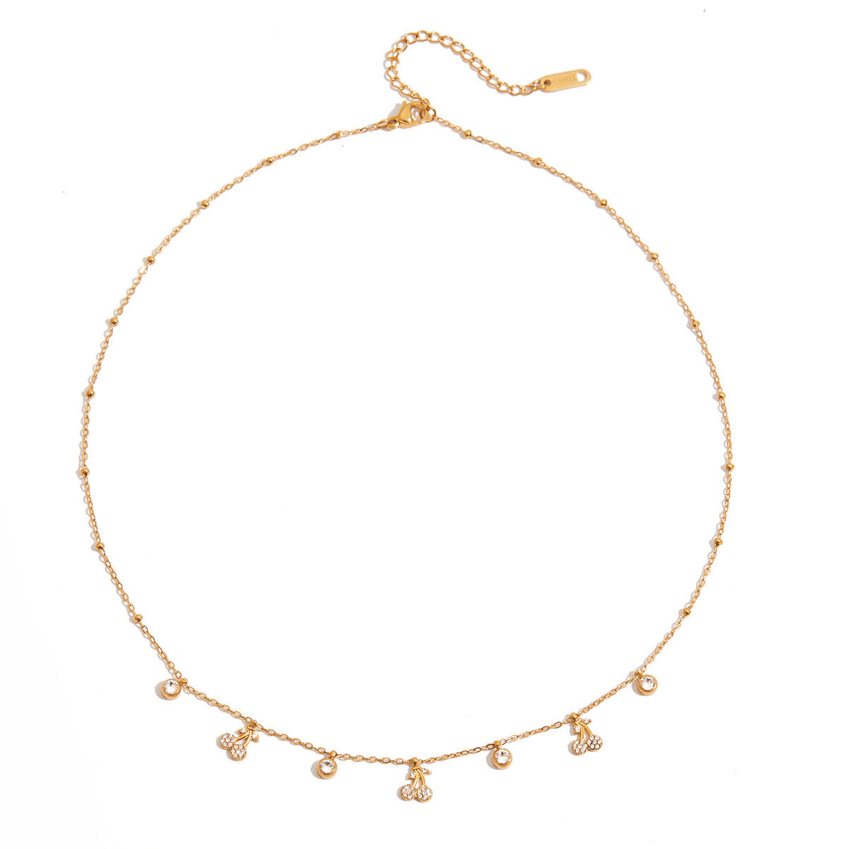 18K Gold Cherry Sprinkled Bling Dainty Necklace