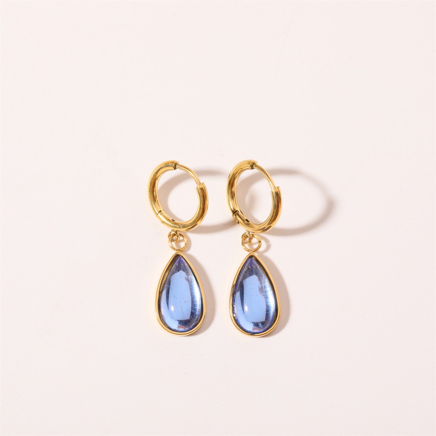 18K Gold Teardrop Birthstone Huggie Earrings