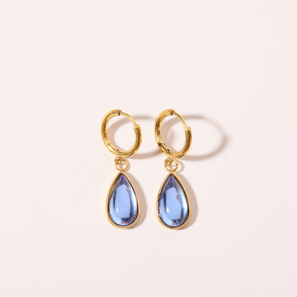 18K Gold Teardrop Birthstone Huggie Earrings