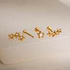 18K Gold Celestial Glow Stars Flat Back Stud Nap Earrings Set
