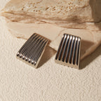 18K Gold Trendy Ribbed Plate Stud Earrings