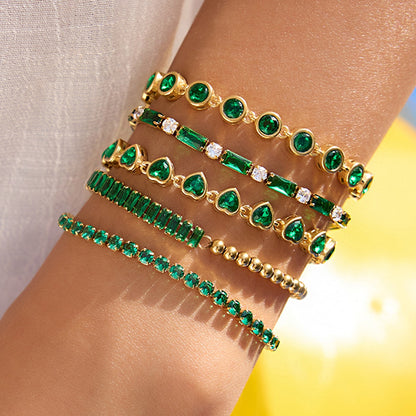 18K Gold Green Royale Emerald Tennis Chain Bracelet Stack