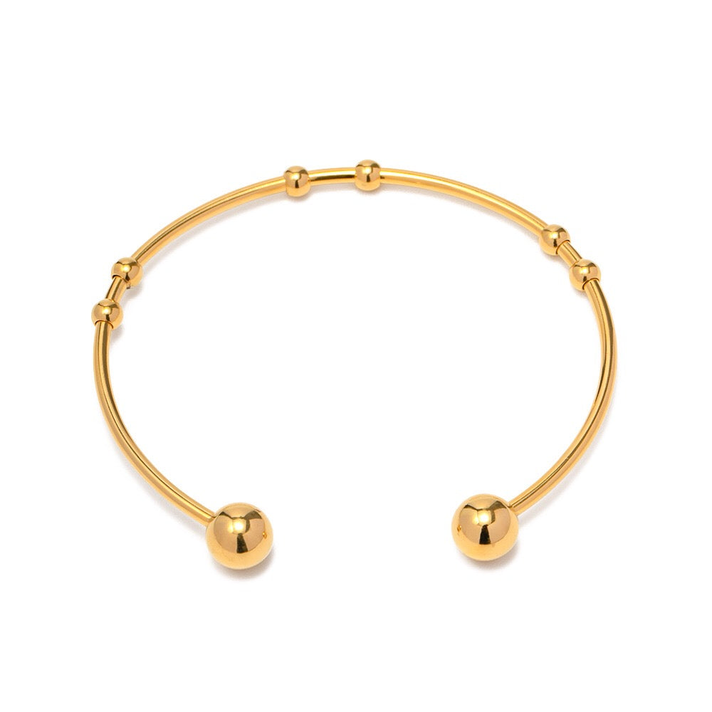 18K Gold Floating Beades Stacking Cuff Bangle Bracelet
