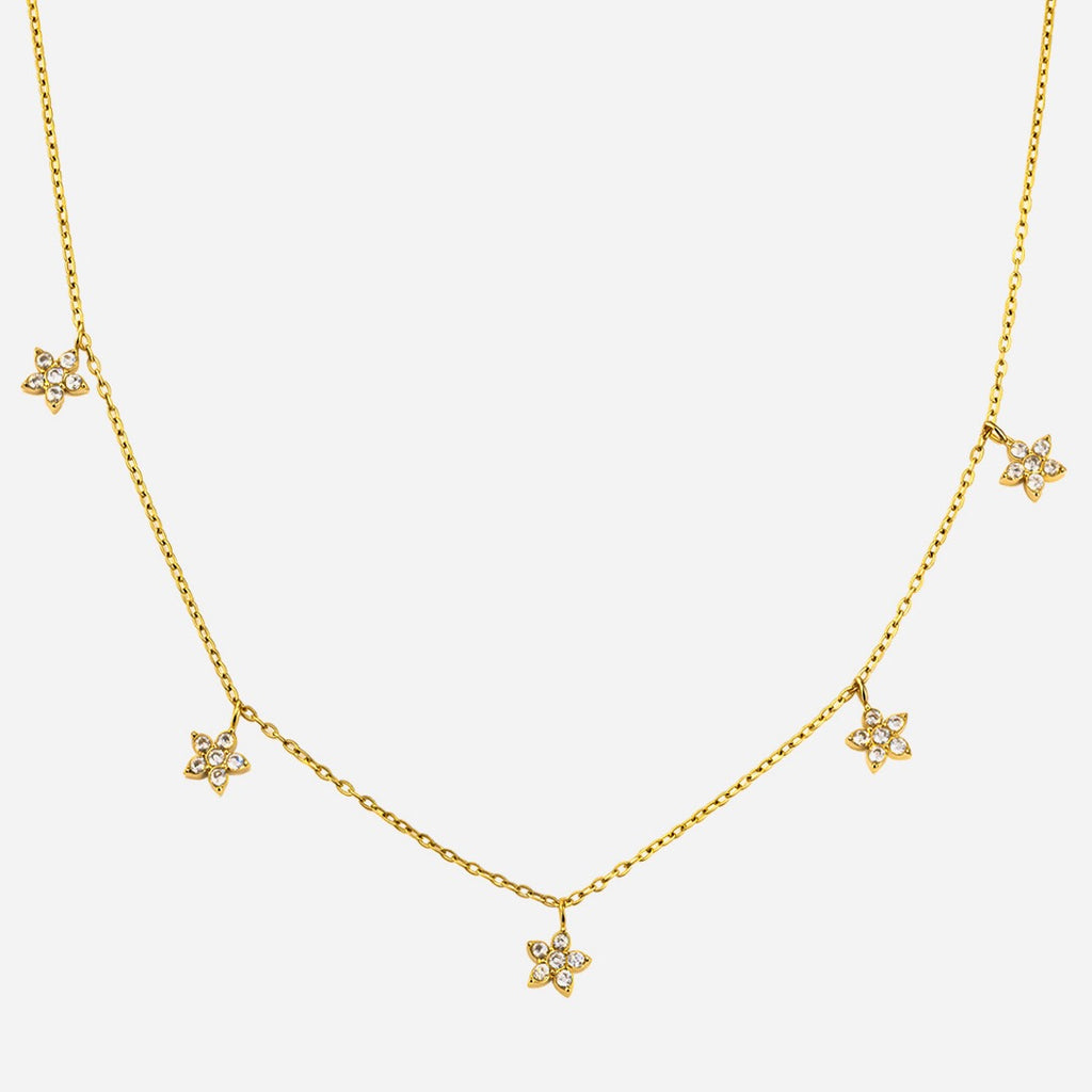 18K Gold Star Flower Dainty Chain Y Shape Layered Necklace Set