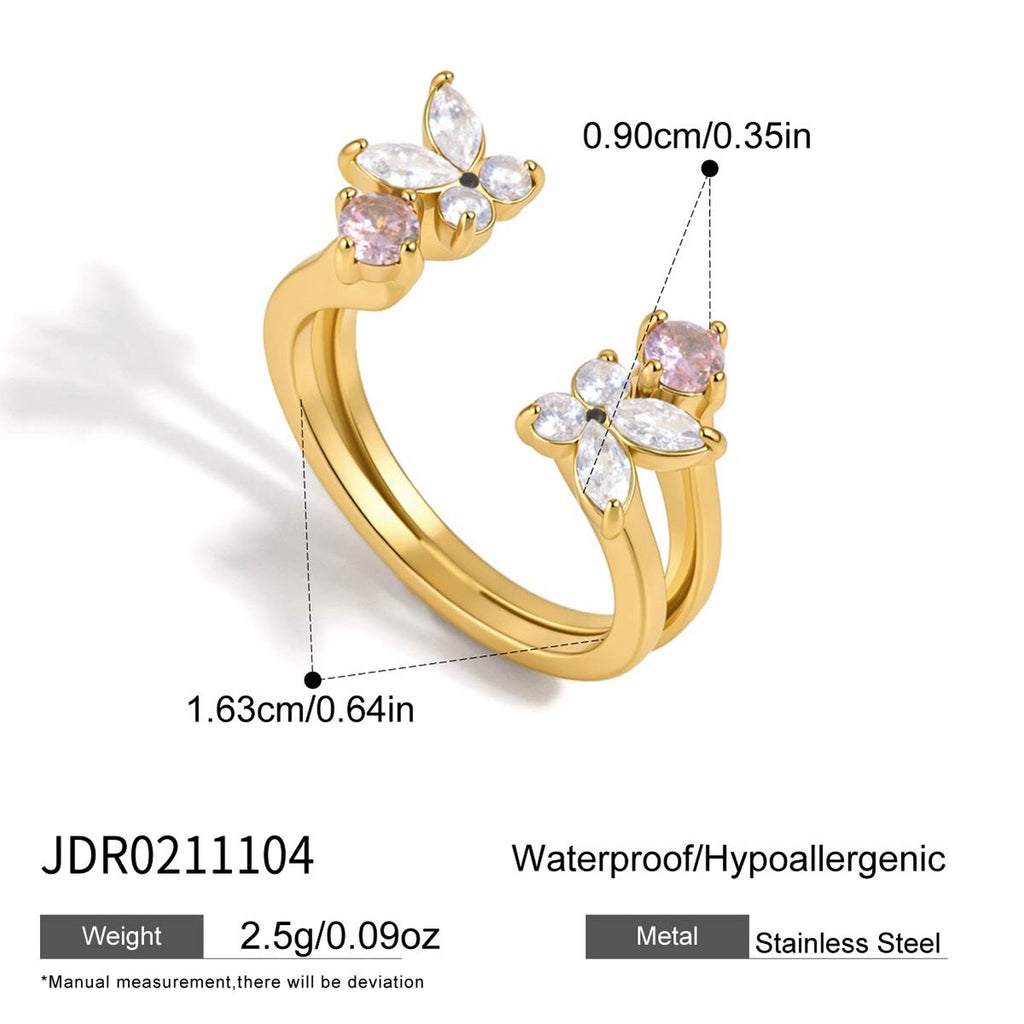 18K Gold Flutter Obsession Pink Butterfly Cuff Ring