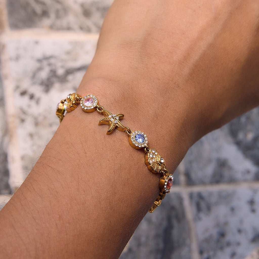 18K Gold Marina Royale Sea Shell Color Gems Bracelet