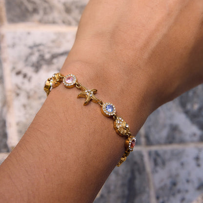 18K Gold Marina Royale Sea Shell Color Gems Bracelet