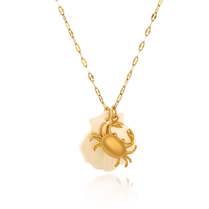 18K Gold Mother of Pearl Seashell Ocean Charm Pendant Necklace