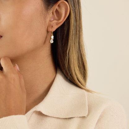 18K Gold Gala Sparkle Drop Dangle Earrings Ear Cuff Stack