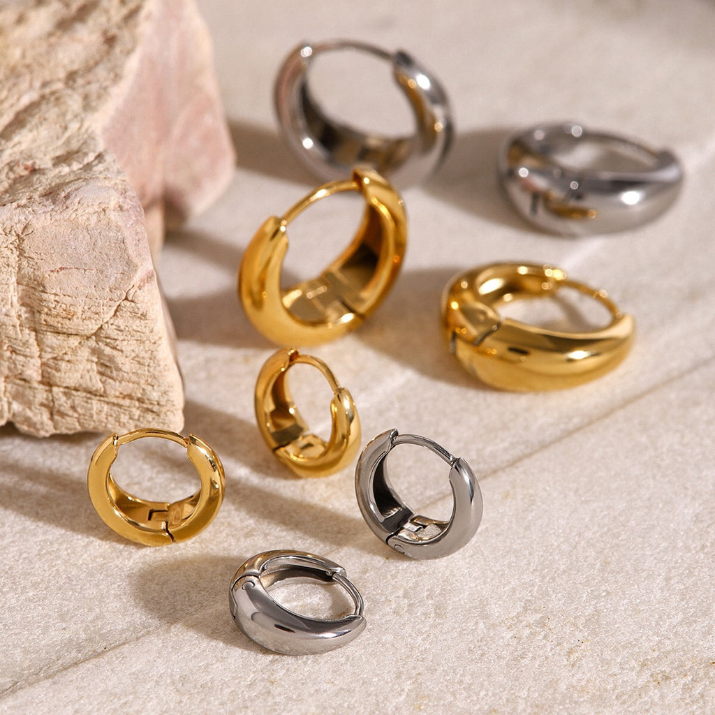 18K Gold Classic Dome Small Hoop Huggie Earrings