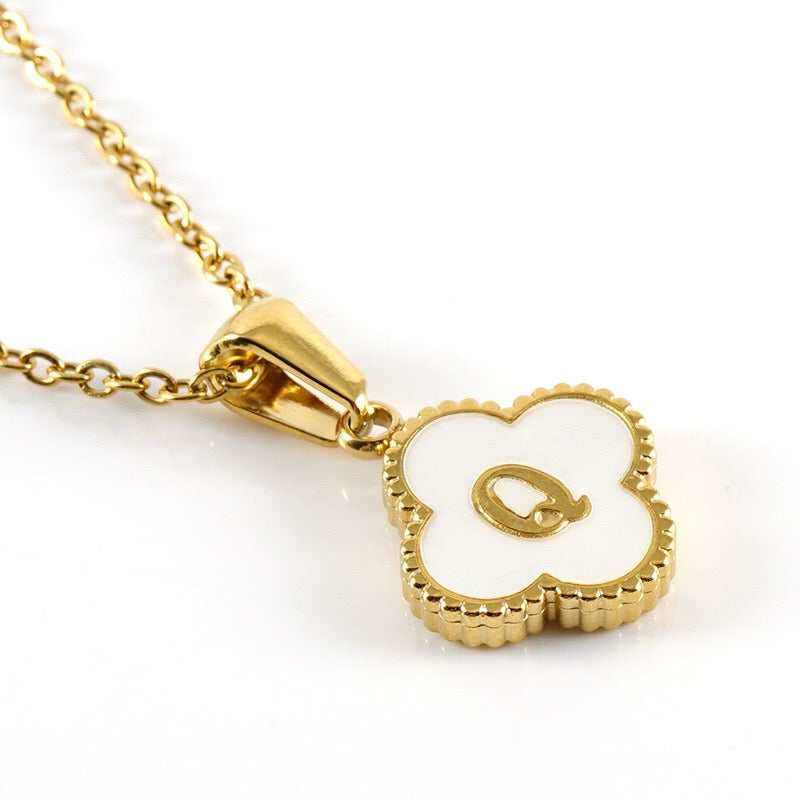 18K Gold Initial Clover Pendant Necklace