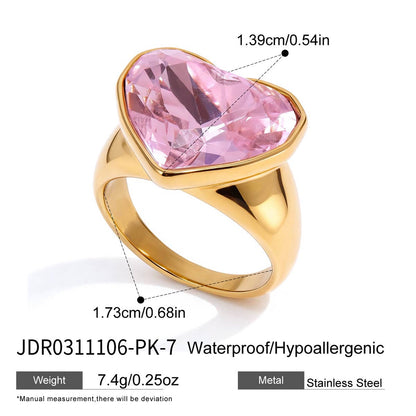 18K Gold Glam Romance Pink Heart Statement Ring