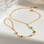 18K Gold Waterproof Rainbow Gem Hand Chain Bracelet