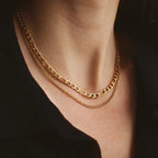 18K Gold Figaro Chain Double Layered Necklace