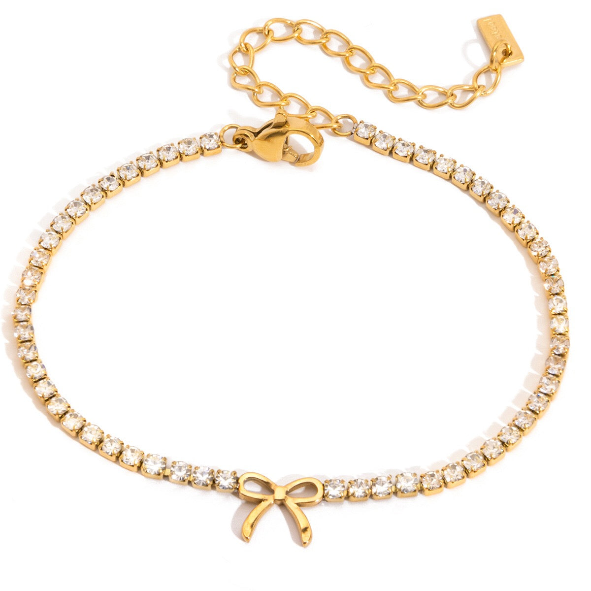 18K Gold Modern Fairytale Heart Bow Moon Clover Tennis Bracelet