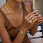 18K Gold Butterfly Safety Pin Tassle Charm Ring