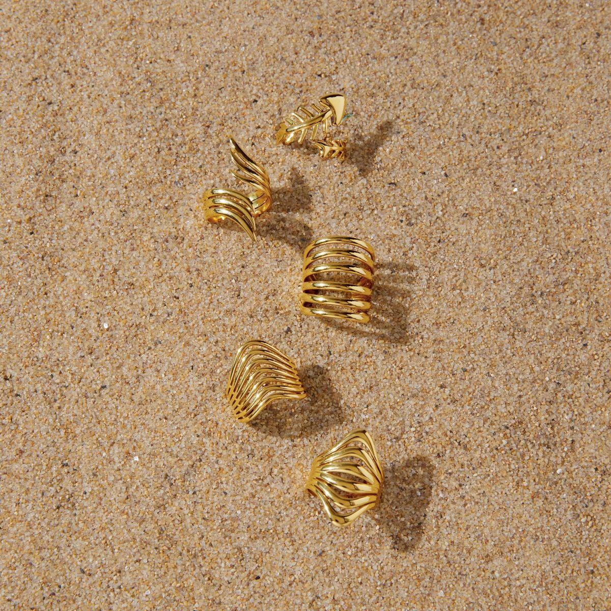 18K Gold Linear Muse Geometric Statement Ring