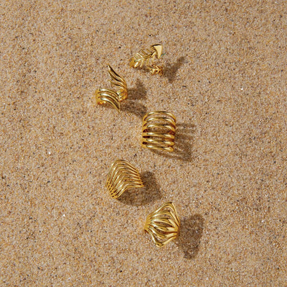 18K Gold Linear Muse Geometric Statement Ring