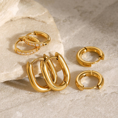 18K Gold Classic Small Hoop Huggie Earrings Set