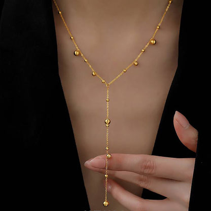 18K Gold Beaded Lariat Necklace