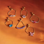 18K Gold Daydream Pink Butterfly Color Stones Adjustable Chain Ring