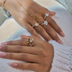 18K Gold Flirt Alert Flower Heart Statement CZ Stacking Ring