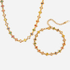 18K Gold Confetti Petal Link Flower Chain Necklace Jewelry Set