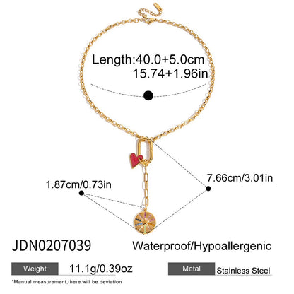 18K Gold Red Heart Charm Pendant Necklace
