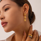 18K Gold Star Dangle Drop Earrings